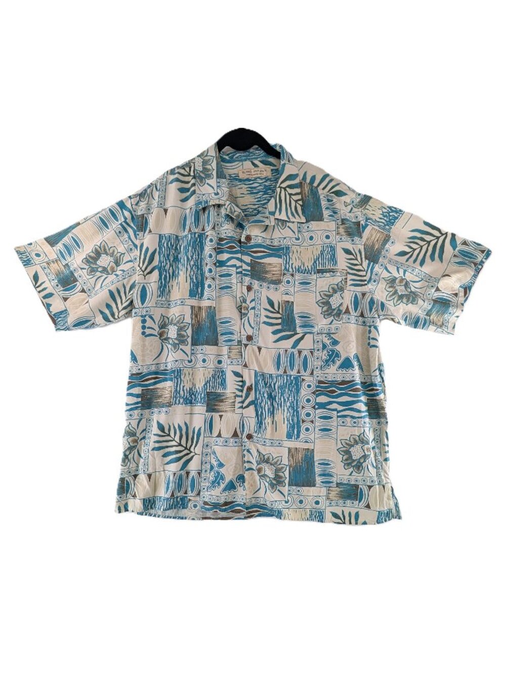 Island Republic Silk Hawaiian Camp Shirt Mens Sz XL Beige Teal Resort Island